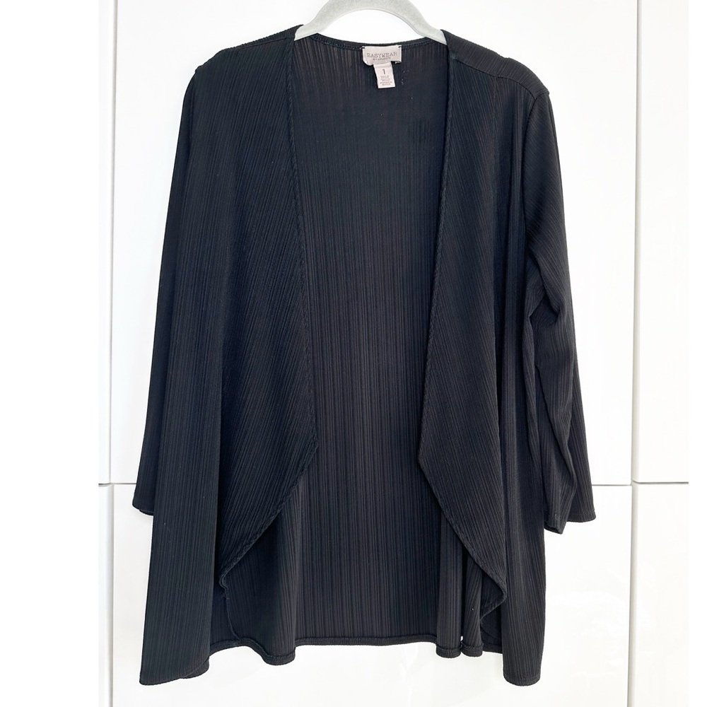 Easywear by Chicos Black Ribbed Cardigan Size 1 (Medium) 3/4 Sleeves